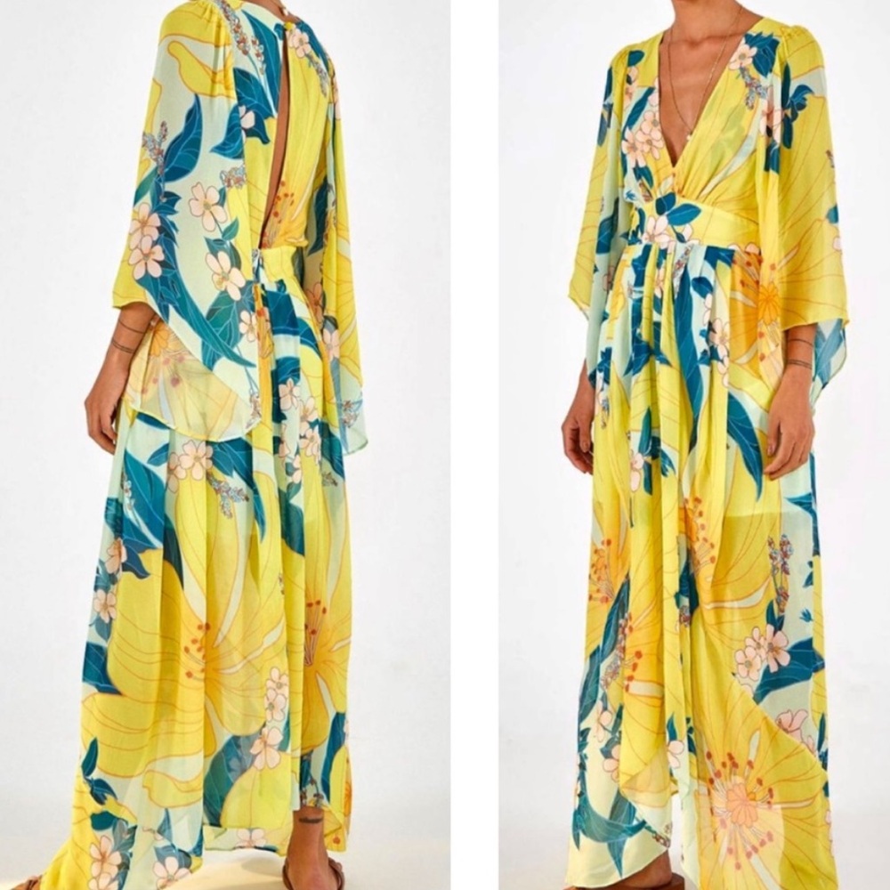 FARM RIO Maxi Pietra Dress in Yellow Floral